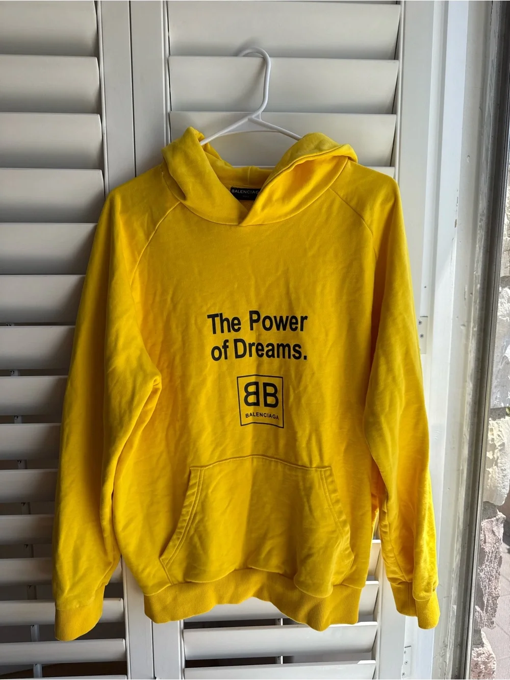 Balenciaga Men’s Yellow Crewneck Hoodie With 'The Power of Dreams' Logo